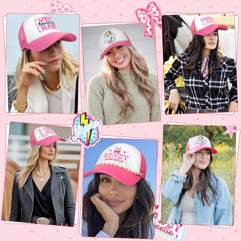 Meneng Women Trucker Hat Bulk: Western Adjustable Snapback Caps - Cowgirl DIY Hat Kit with Chains & Embroidered Patches - Image 4